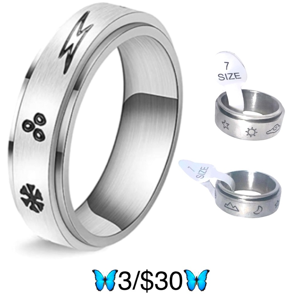 Silver Tone Stainless Steel Nature / Weather Pattern Fidget Spinner Ring, Size 7